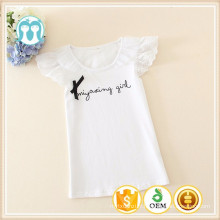 Dernières conceptions de chemise pour les enfants O-cou enfants T-shirts blancs simples de coton pour des filles